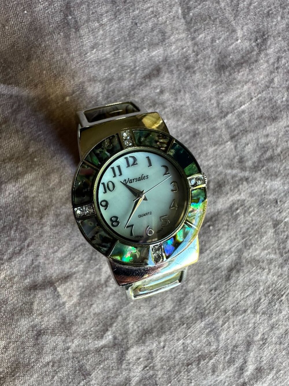 Vivani Accutime Silver Tone Abalone Green Women's Quartz Cuff Watch